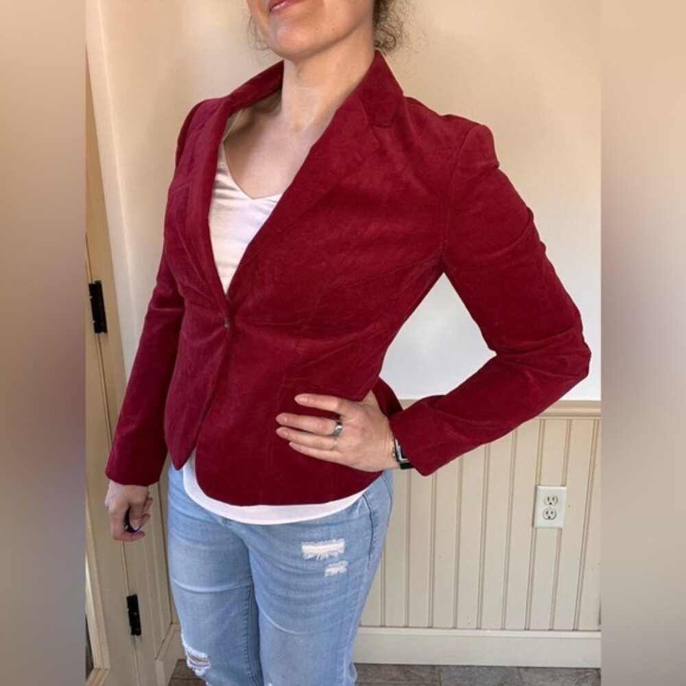 Brooks Brothers 346 Corduroy Blazer Red Fitted Buttoned Floral Lined Womens Sz 4